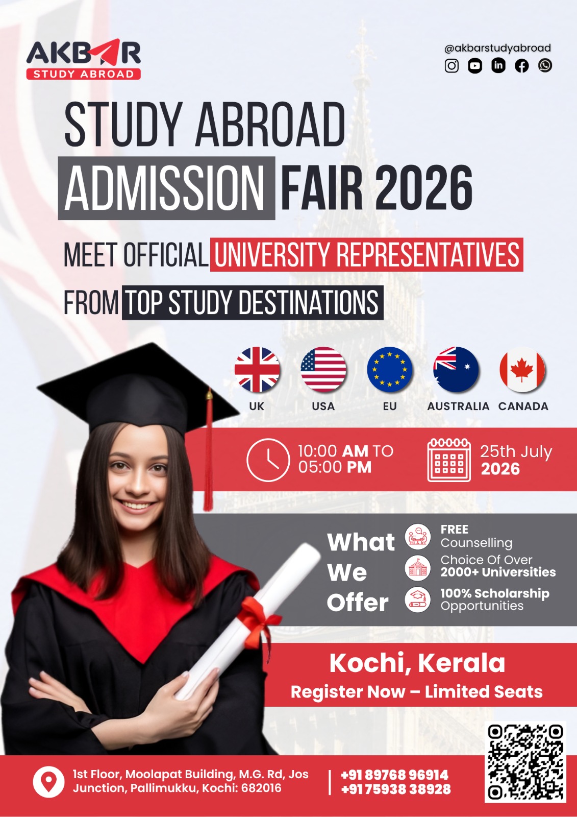 Akbar Study Abroad – Study Abroad Admission Fair 2026 official event poster with date, time and venue details